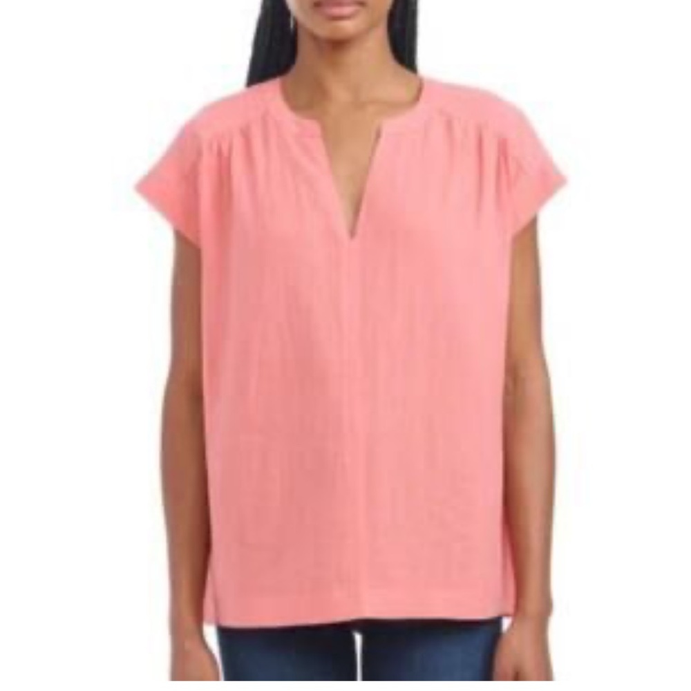 Banana Republic Dolman Cap Sleeve V-Neck Blouse salmon pink